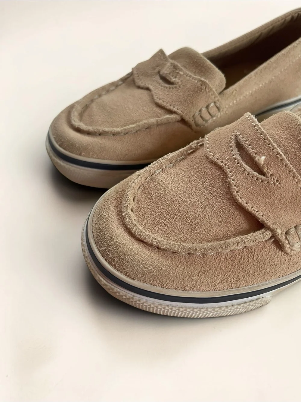 JANIE & JACK EUC Genuine Leather Taupe Beige Suede Penny Loafers